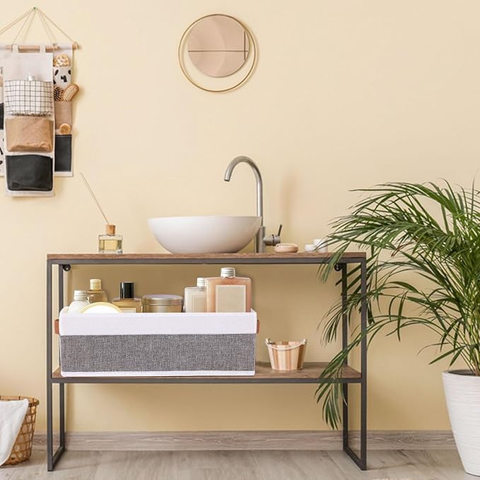 Collapsible Storage Bins 5-Pack, Foldable Baskets for Organizing, Clothes Boxes with Handles, Fabric Cubes Containers, White and Gray, 15 x 6 x 5 Inch-NeatNest