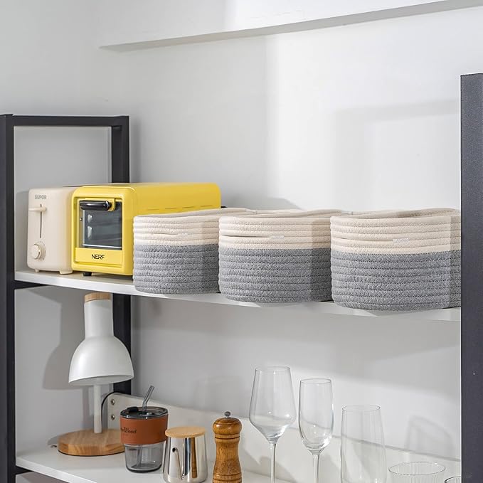 CubesLand Cube Shelf Storage Baskets for Organizing, Woven Shelf, Closet Bins Shelves Toy Basket Box Nursery Baby 2 Packs Organization Off White/Light Gray-NeatNest