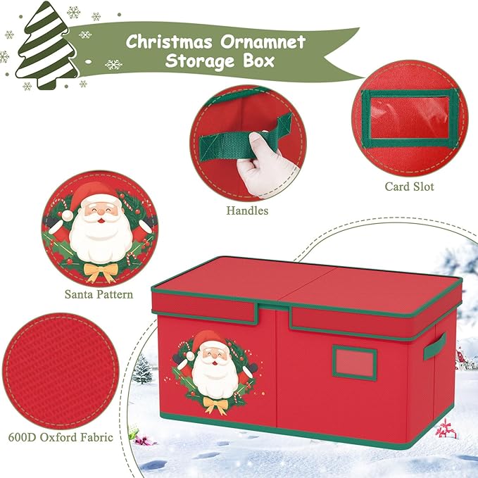 Christmas Ornaments Storage Boxes Christmas Ornament Organizer Storage Box with Adjustable Divider Fit 72 of 3 Inch Ornaments 600D Oxford Fabric Ornament Storage Box for Decoration Storage-NeatNest