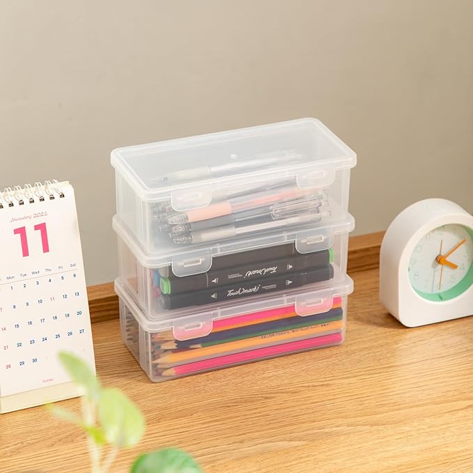 Plastic Storage Containers with Lid for Office Supplies, Pencil Box, Art Supplies, Makeup, Crafts and and Charger Cable Cord (6)-NeatNest