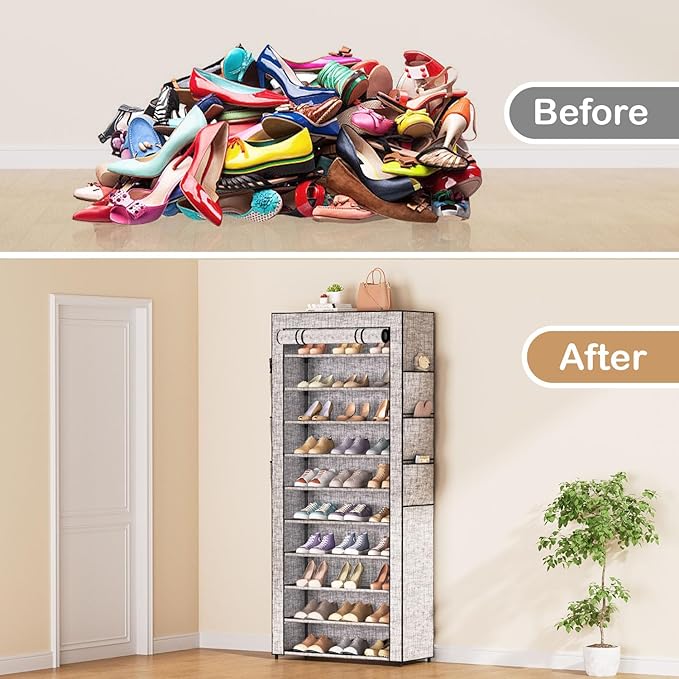 Covered Shoe Rack Tall Metal Shoes Rack Organizer for Entryway Garage Closet Tall Shoe Shelf Shoe Storage Cabinet Free Standing Large Garage Shoes Racks Organizer (23.6 L x 11.8W)-NeatNest