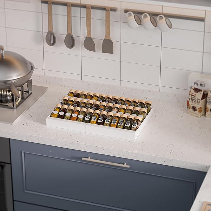 Expandable Metal Spice Drawer Organizer,3-Tier,Slanted Seasoning Jars Tray for Kitchen Cabinet Drawers Insert/Countertop (Jars not included)-3Tier,1pack/White-NeatNest