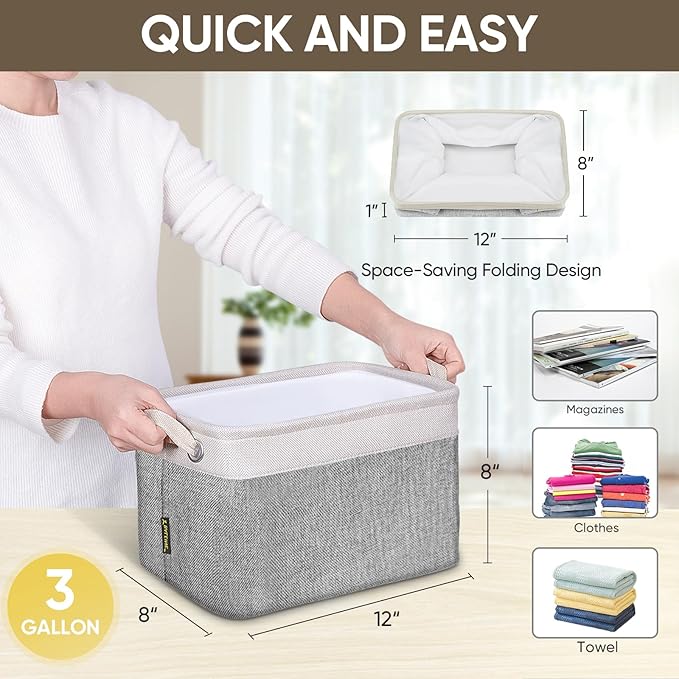 BALEINE 1 Pack Fabric Storage Bins for Shelves, Linen Storage Baskets for Organizing, Decorative Closet Bins for Clothes, Home (Grey, 12"x8"x8")-NeatNest