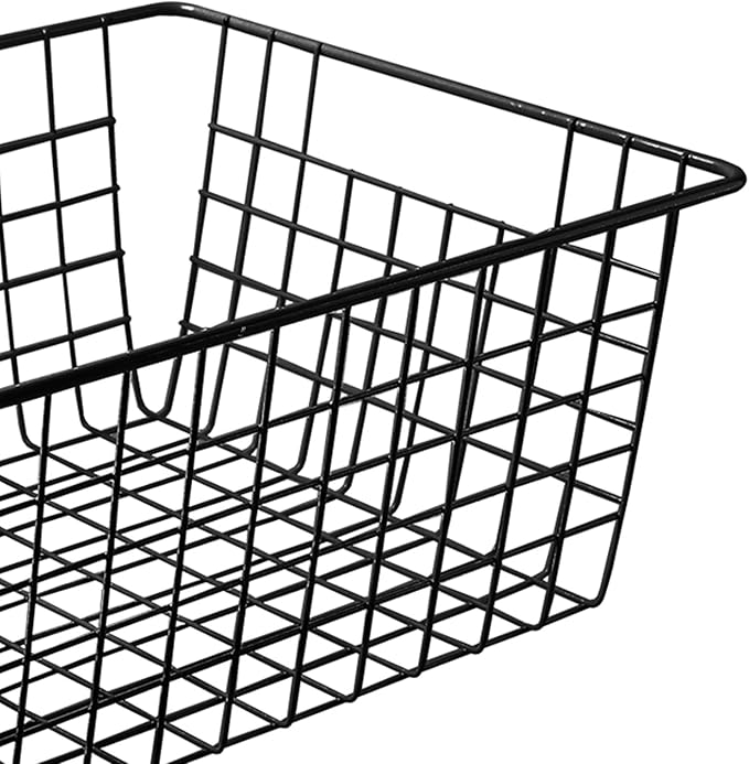 14" Upright Freezer Storage Baskets, Black Wire Storage Bins Large Bakset for Freezer, Pantry, Bathroom Organizing, Set of 4