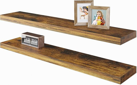 BAMEOS Floating Shelves,40 in W x 7in D Wall Mounted Wooden Shelves with Invisible Brackets Set of 2, Hanging Wall Shelves Decoration for Bedroom, Bathroom, Living Room and Kitchen,Rustic Brown-NeatNest