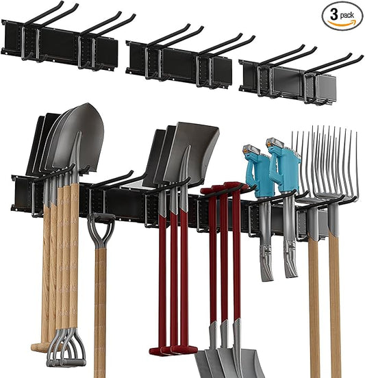 Garage Tool Rack Wall Mount – 48 inches Heavy-Duty Garden Tool Holder with 6 Adjustable Hanging Hooks – Garage Wall Storage Organizer for Shovel, Rake – Max Load 540 lbs (48 inch)