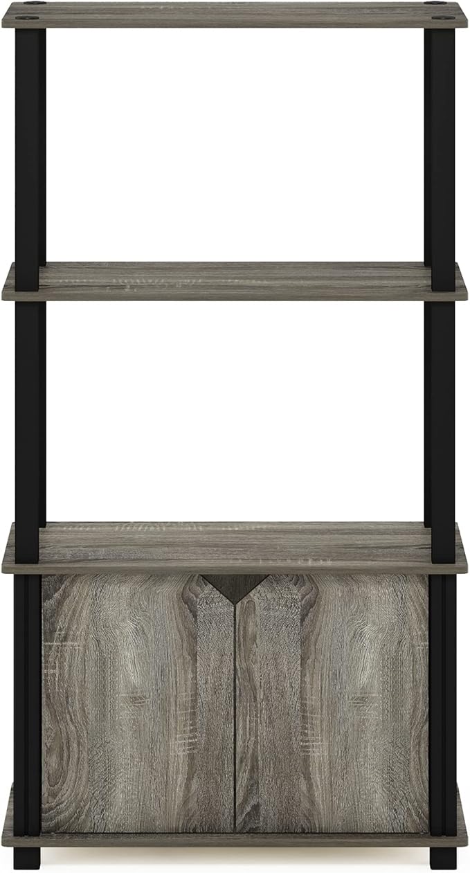 Furinno Brahms 4-Tier Multipurpose Bookcase/Bookshelf/Display Shelf/Display Rack with Door, French Oak Grey/Black-NeatNest