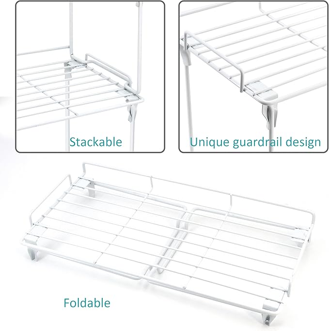 iPEGTOP Stackable Cabinet Shelf Organizers, Set of 2 Kitchen Countertop Cupboard Storage Rack, Pantry Stand Shelves Space Saving for Kitchen, Bedroom, Bathroom, White-NeatNest