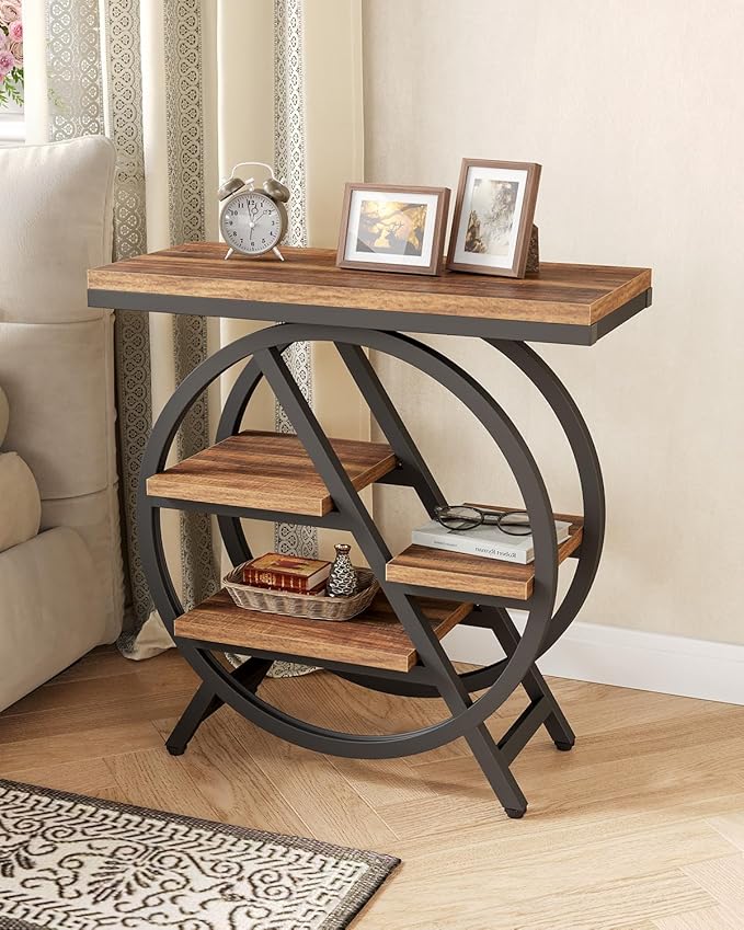 End Table, Narrow Side Table with 4-Tier Large Storage Space, Modern Bedside Table for Living Room, Home Office, Bedroom, Brown-NeatNest