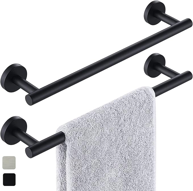 16 Inch Towel Bar 2 Pack for Bathroom 9/12/16/24/28/33 Inch Kitchen Hand Towel Holder Matted Black Stainless Steel 304 RUSTPROOF Wall Mount Towel Rod 2 of Pack (2, Matted Black, 16 Inch)