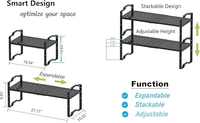 Expandable Shelf for Cabinet Organizer Adjustable Stackable Spice Rack at Kitchen and Bathroom More, Counter Countertop Cupboard Organization Pantry Storage (1 Pack/Gun-Grey, Large)-NeatNest