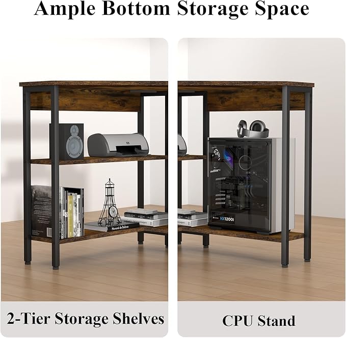 Corner Desk with Outlets & USB Ports, 90 Degree Triangle Corner Table with CPU Stand & Storage Shelves for Small Space, Computer Table with Charging Station for Home Office Bedroom (Rustic)-NeatNest
