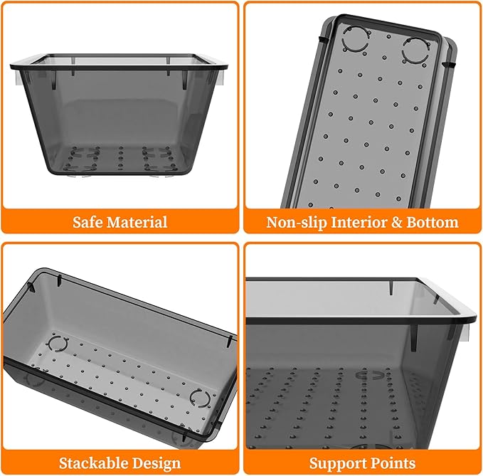 32 PCS Clear Plastic Drawer Organizer Set, 4-Size vanity organizer Trays and Storage Bins for Makeup, Jewelry and Gadgets in Bedroom, Bathroom and Office, Clear Black-NeatNest