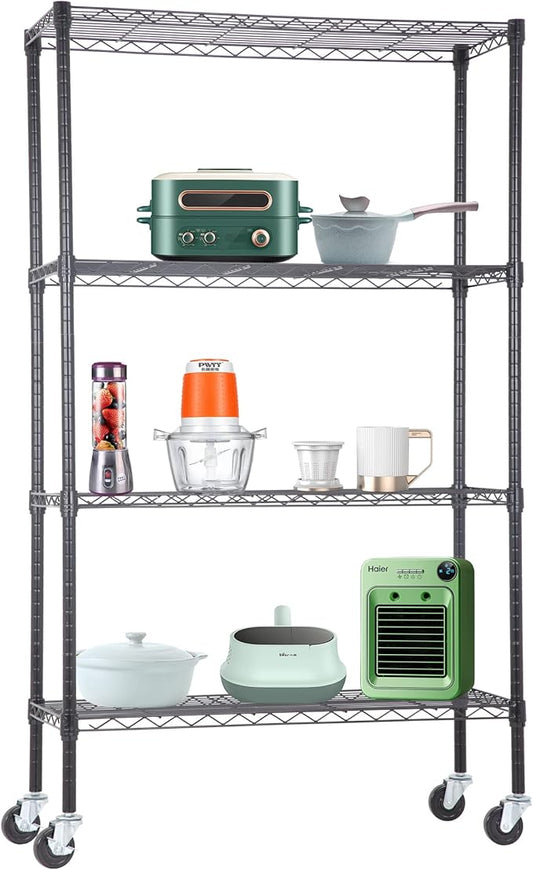 4-Tier Adjustable NSF-Certified Metal Shelf 36L x 14W x 62H Wire Shelving Unit Storage with Wheel for Small Places Restaurant Garage Pantry Kitchen Garage Rack,Black-NeatNest