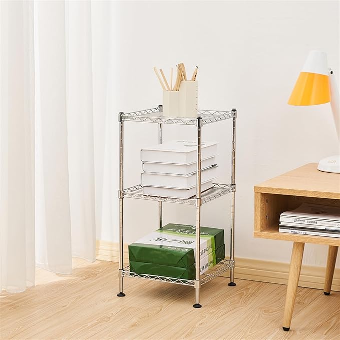 3-Tier Steel Wire Shelving, Wire Rack Storage Organizer, Industrial-Strength Steel Metal Storage Rack NSF Certified, Adjustable Shelves, for Bathrooms, Closets, Kitchen, Pantry Chrome Finish-NeatNest
