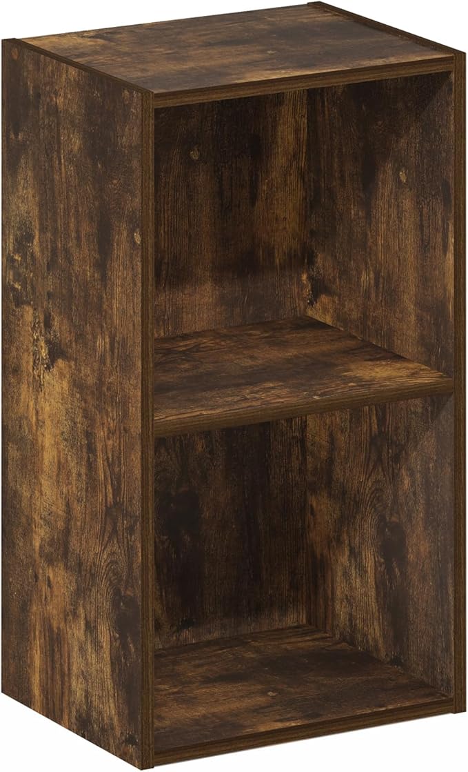 Furinno Pasir 2-Tier Open Shelf Bookcase, Bookshelf, Amber Pine-NeatNest