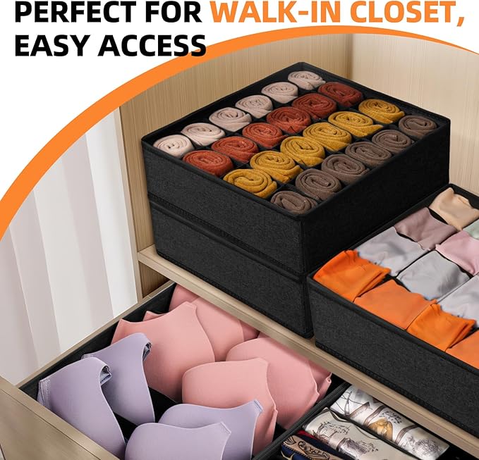 Criusia 6 Pack Sock Underwear Drawer Organizer Dividers - Dresser Organizer for Baby Clothes - Closet Organizers and Storage for Bedroom Essentials for Dorm Room/New Home/Apartment (Black)-NeatNest