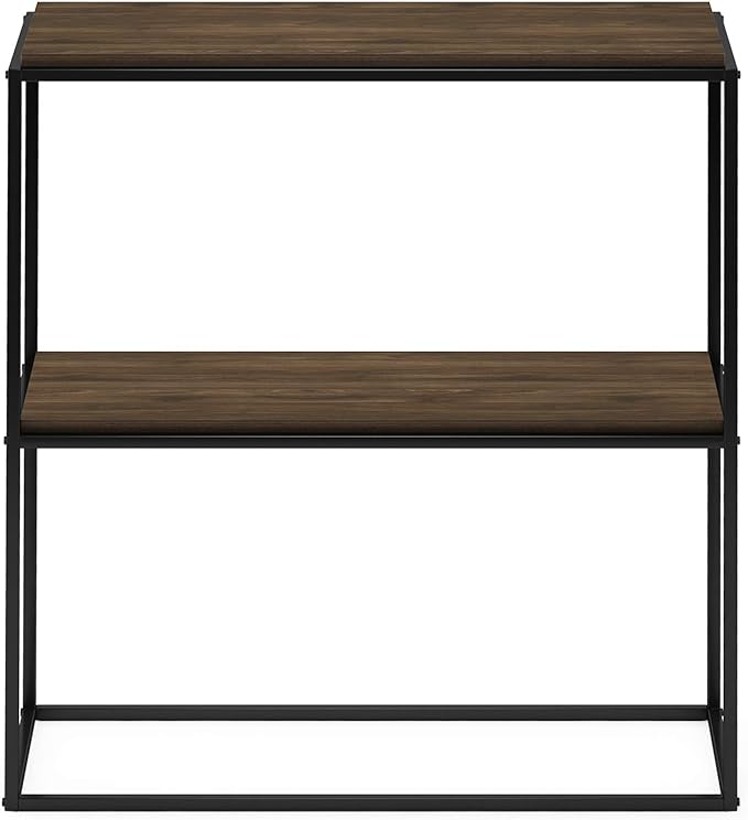 Furinno Moretti Modern Wide Stackable Metal Shelf, Columbia Walnut-NeatNest