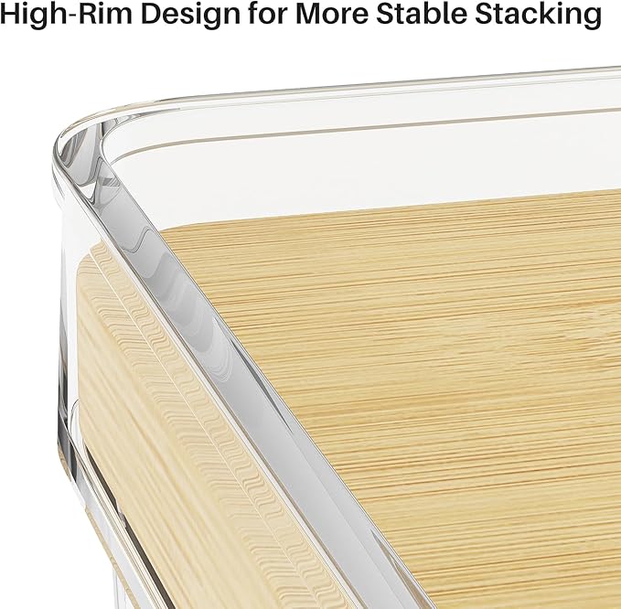 2 Set Pantry Organizer and Stackable Storage Kitchen,Sturdy and Durable Storage Basket for Potato, Onion, Garlic, Fruit, Vegetable, Produce, Clear Plastic Storage with Lid&Handle