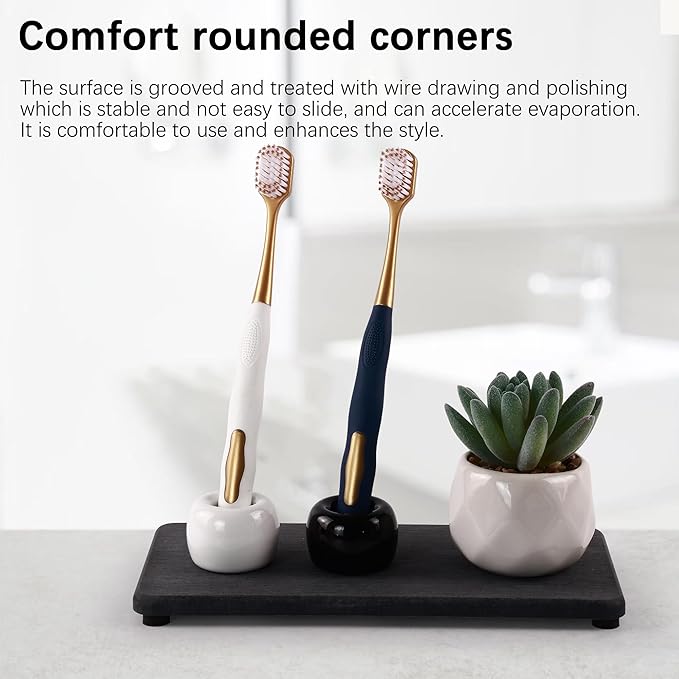 2 Pcs Water Absorbing Stone Trays, Kitchen/Bathroom Sink Soap Dish, Diatomite Tray Used for Hand Soap & Cosmetic Bottles in The Modern Home, 4" W x 8.3" L, Dark Gray-NeatNest
