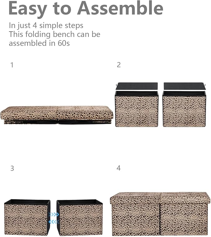 AmasSmile Footrest Ottoman Bench with Storage,34Inch Leopard Print Velvet Footstool, Coffee Table, Padded Seat, Storage Chest,Blanket Store with Flipping Lid for Livingroom and Bedroom