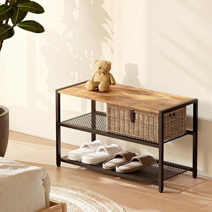 Shoe Rack, 3-Tier Shoe Shelf with Dense Metal Mesh, Durable Industrial Freestanding Shoe Rack for Front Door Entrance, Hallway, Entryway, Living Room, Bathroom (25" Dx11.02 W x15.75 H)-NeatNest