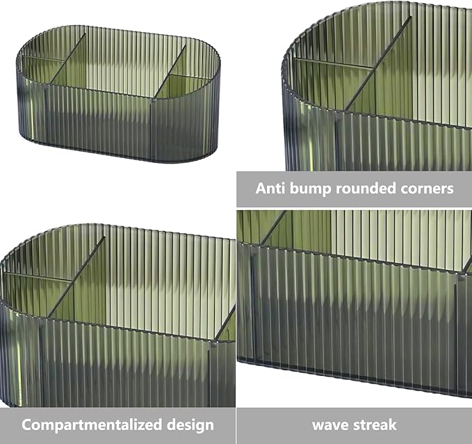 DASITON Large Capacity Makeup Brush Holder,5 Slot Makeup Brush Holder,Vintage striped Make Up Brush Holder,for Vanity Decor,Bathroom Countertops,Desk Storage Container,Cosmetic Display cases(Green)-NeatNest