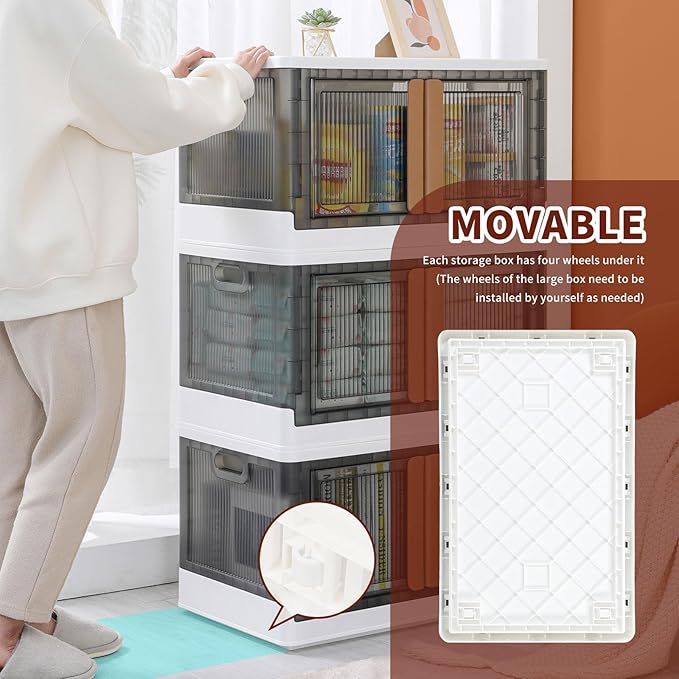 77.6 Gallon Collapsible Storage Boxes, Lidded Storage Bins with Closet Rod and Clothes Hangers for Towels, Clothes and Quilts, Folding Storage Box for Home