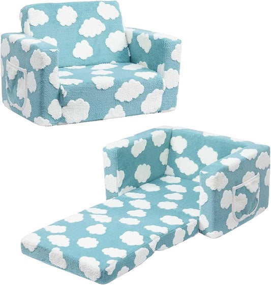 ALIMORDEN Kids 2-in-1 Flip Out Ultra-Soft Snuggle Foam Filled Chair, Blue-NeatNest