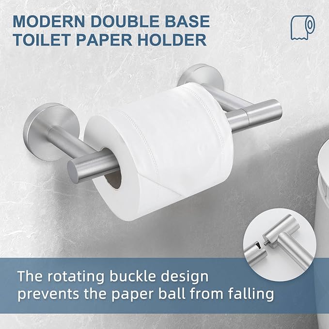 Brushed Nickel Toilet Paper Holder, Double Base Large Toilet Paper Roll Holder Stainless Steel Bathroom Hardware Wall Mounted Modern Commercial Toilet Paper Dispenser-NeatNest