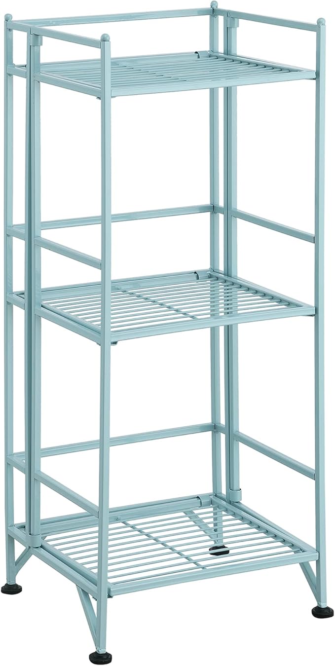 Convenience Concepts Xtra Storage Shelves - 3-Tier Folding Metal Shelving, Modern Shelves for Storage and Display in Living Room, Bathroom, Office, Closet, Kitchen, Garage, Plant Storage, Sea Foam-NeatNest