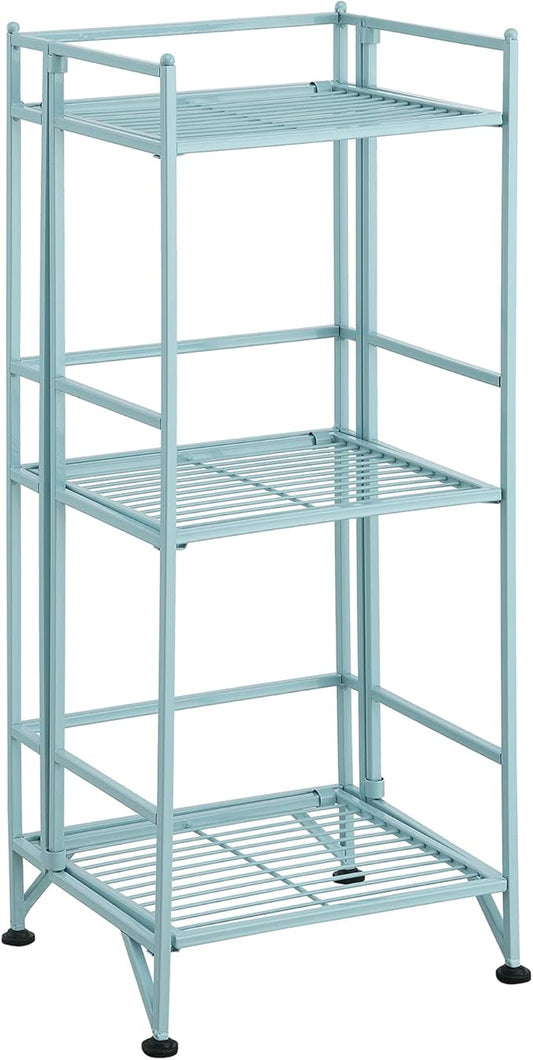 Convenience Concepts Xtra Storage Shelves - 3-Tier Folding Metal Shelving, Modern Shelves for Storage and Display in Living Room, Bathroom, Office, Closet, Kitchen, Garage, Plant Storage, Sea Foam-NeatNest