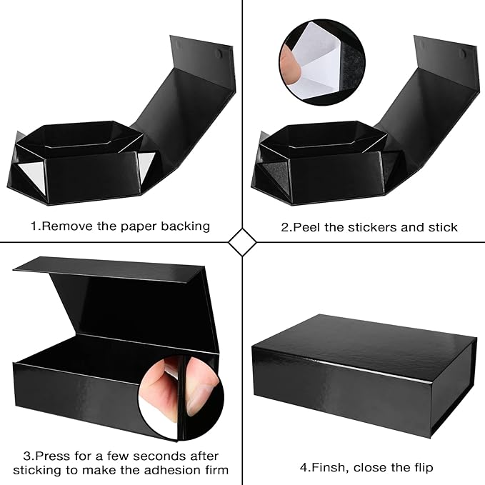 Aimyoo 3 Pack Black Collapsible Gift Box with Magnetic Closure Lids 10.5x7x3 in, Bridesmaid Groomsmen Proposal Box, Medium Rectangle Box for Present Graduation Wedding Storage-NeatNest