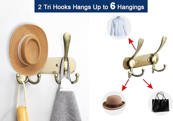 NearMoon Coat Rack Wall Mounted-2 Pack, Heavy Duty Bath Towel Hooks Stainless Steel Robe Hooks Holder, Metal Coat Hook for Towel Coat Hat Key Bathroom Bedroom Hotel Entryway (2 Hooks, Bronze)