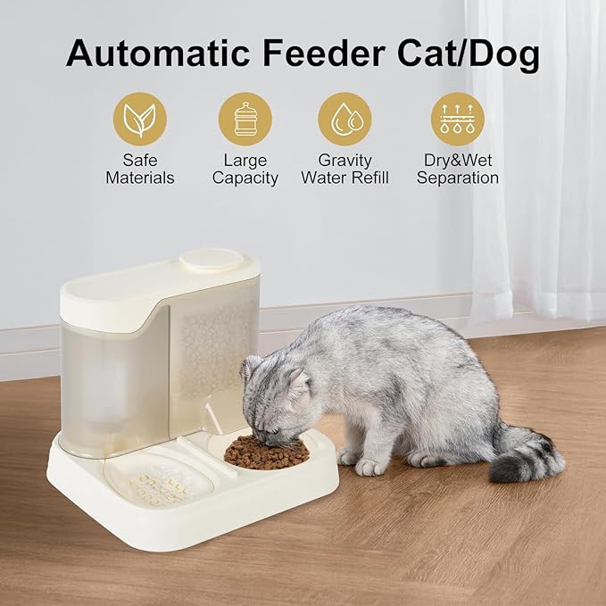 Gravity Pet Feeder and Water Dispenser Set, Automatic Dog Feeder and Dog Water Dispenser for Dogs Cats Pets Animals Large Capacity (White)-NeatNest