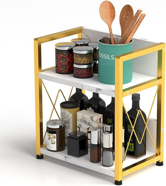 Aduanbang Coffee Bar Accessories Organizer, 2 Tier Wooden Kitchen Counter Shelf, Coffee Organizer Station for Countertop, Condiment Rack for Mugs, Cups, Cream, Syrup-NeatNest