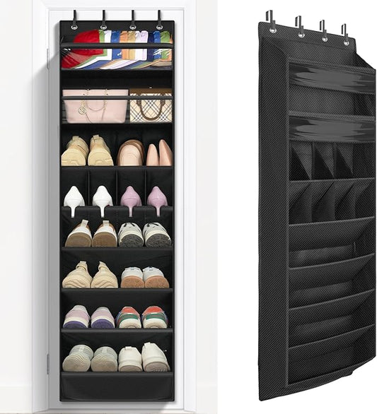FENTEC 1 Pack 8 Shelves Over The Door Shoe Organizer, 68" Exlarge Deep Pockets Hanging Shoe Organizer, Shoe Rack for Closet, Shoe Holder for Boots,Over Door Organizer in Home, RV, Dorm, Black-NeatNest