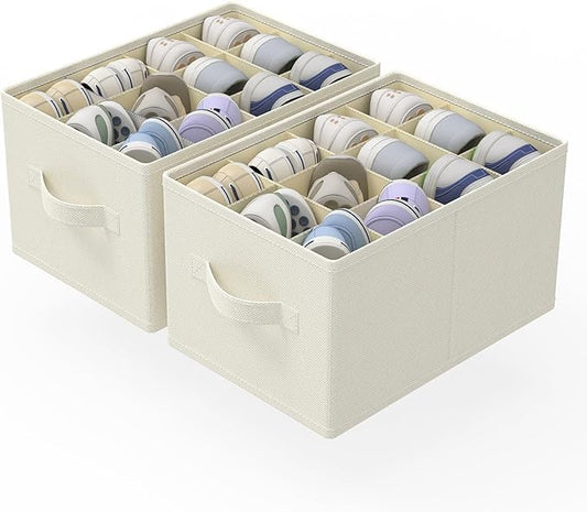 2 Pack Cube Shoe Organizer, Fits Up to 24 Pairs, Foldable Space-saving Storage Container Bins, Closet Organizers System with Reinforced Handles, 16.5 x 12.6 x 10.2 In, Beige, XSNX02BE-2-NeatNest