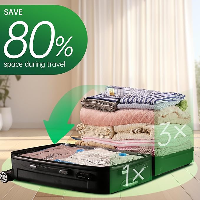 BRODI 6 Combo Pack Travel Vacuum Bags with Pump - Space Saver & Travel Essentials, Clothing & Luggage Vacuum Seal Bags-NeatNest