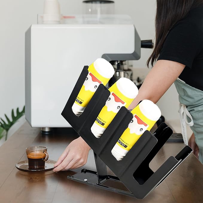 2 Pack Disposable Paper Cup Dispenser - Adjustable Coffee Cup and Lid Holder, 4 Compartment Storage Organizer for Countertop Bar Restaurant Breakroom, Black-NeatNest
