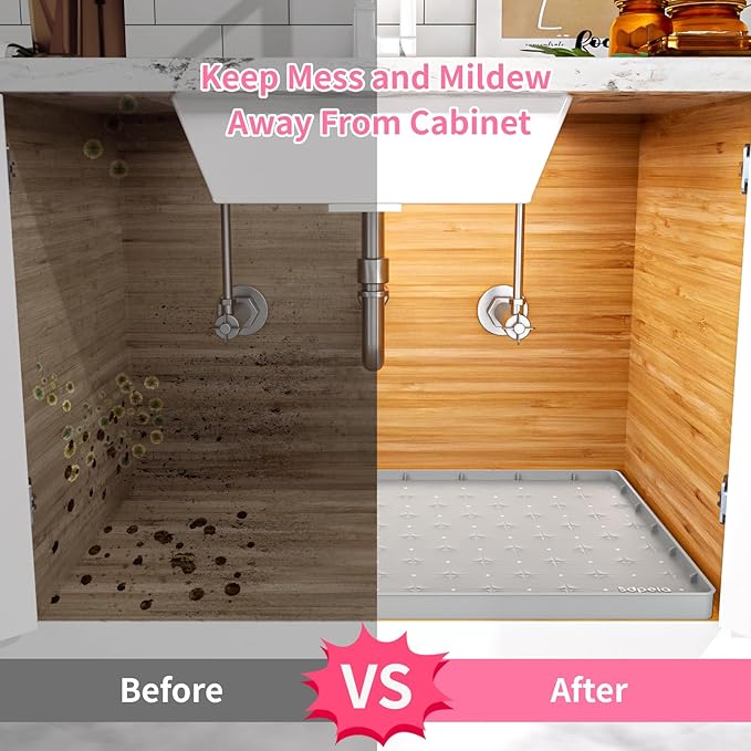 Sdpeia Under Sink Mat for [22" x 19"] Cabinet, Upgraded Silicone Waterproof Mat Kitchen Cabinet Liner Cabinet Protector Kitchen Organizers and Storage-NeatNest