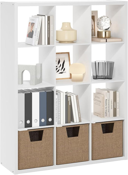 Furinno Cubicle Open Back Decorative Cube Storage Organizer, 12-Cube, White