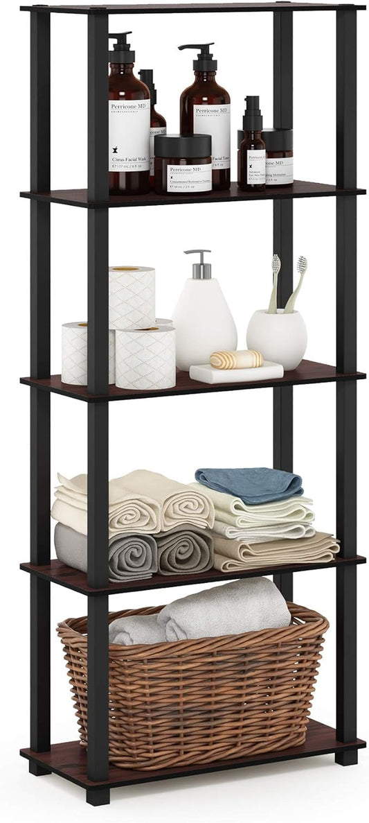 Furinno Turn-N-Tube 5-Tier Multipurpose Shelf / Display Rack / Storage Shelf / Bookshelf, Square Tubes, Dark Cherry/Black-NeatNest