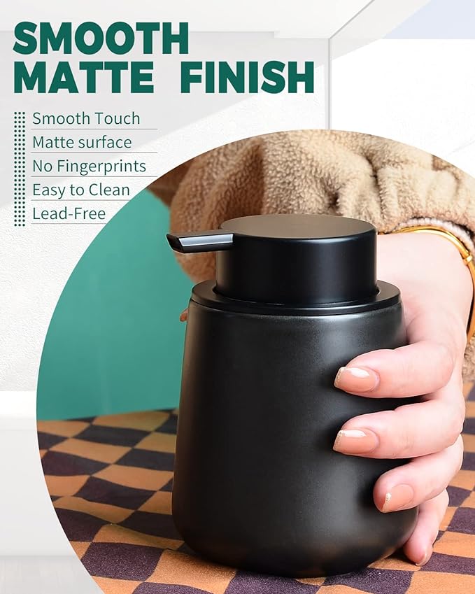 Bosilunlife Ceramic Foaming Soap Dispenser - 12Oz Matte Black Foam Hand Soap Dispenser Bathroom Countertop Kitchen Dish Soap Pump Dispenser Liquid Wash Dispenser for Bathroom-NeatNest