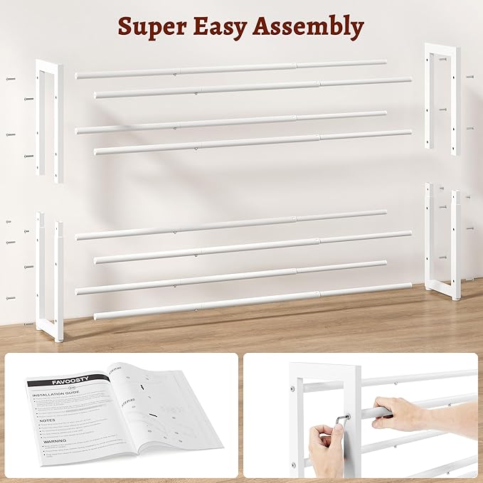 FAVOOSTY 4-Tier Expandable Shoe Rack, Adjustable Shoe Shelf Storage Organizer Space Saving Metal Free Standing Shoe Rack for Entryway Closet Doorway, White-NeatNest