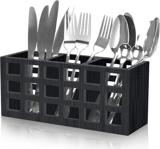Farmhouse Wooden Silverware Utensil Caddy Cutlery Holder Utensil Holder Organizer for Kitchen Countertop Party Table Fork and Spoon Holders Storage Wood Silverware Basket Picnic Flatware Caddy-NeatNest