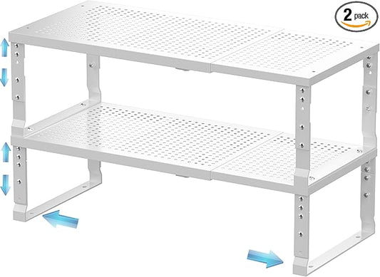 Expandable Spice Rack & Kitchen Cabinet Organizer - Stackable, Adjustable Shelves for Cabinets, Countertops, Cupboards & Pantries(2 Packs/Medium/White)-NeatNest