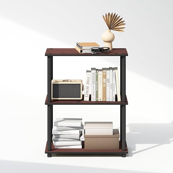 Furinno Turn-N-Tube 3-Tier Multipurpose Compact Bookcase, Dark Cherry-NeatNest