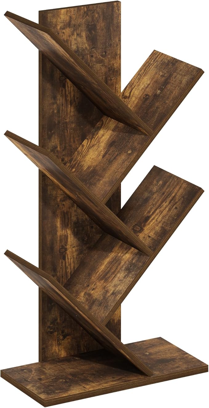 Furinno Tree Bookshelf 5-Tier Floor Standing Tree Bookcase, Amber Pine-NeatNest