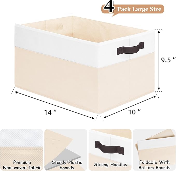 Criusia 4 Pack Baby Clothes Organizer Bins, Fabric Collapsible Storage Baskets with Handles, Odorless Storage Bins for Toy Clothes Nursery Kids Room Playroom Classroom (14L*10W*9.5H)-NeatNest